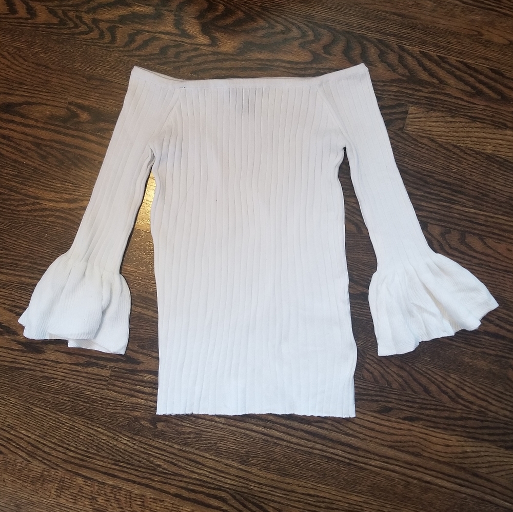White Ribbed Off Shoulder Top